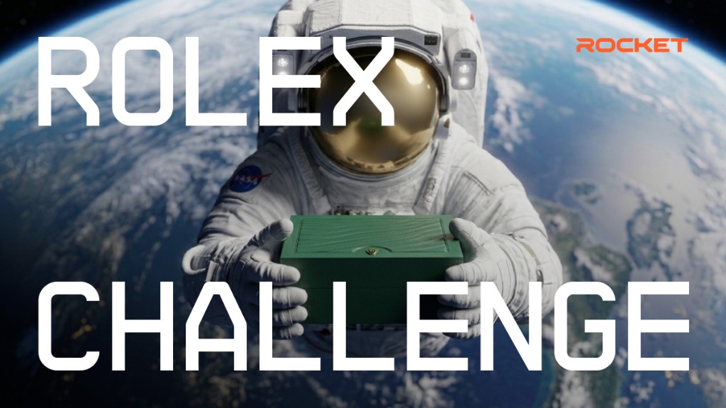 Rolex Challenge: astronaut holding a Rolex box above Earth